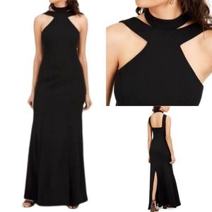NEW Bebe Black Sleeveless Halter Maxi Sheath Dress Gown size 11/12 prom formal